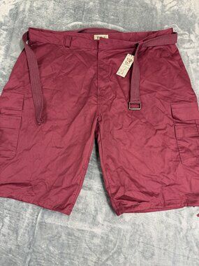 BTL Mens Burgundy Cargo Shorts with Belt 52 NWT